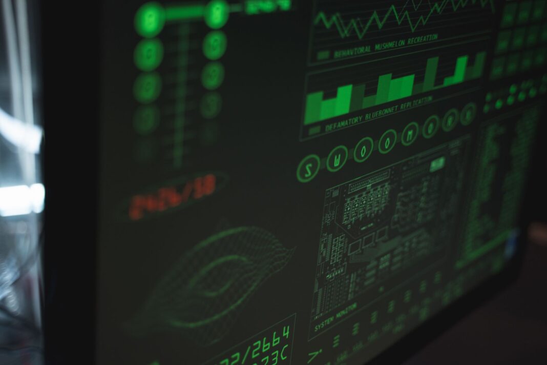 Zbliżenie monitora z zielonymi wykresami bezpieczeństwa i wydajności systemu Zbliżenie monitora z zielonymi wykresami bezpieczeństwa i wydajności systemu